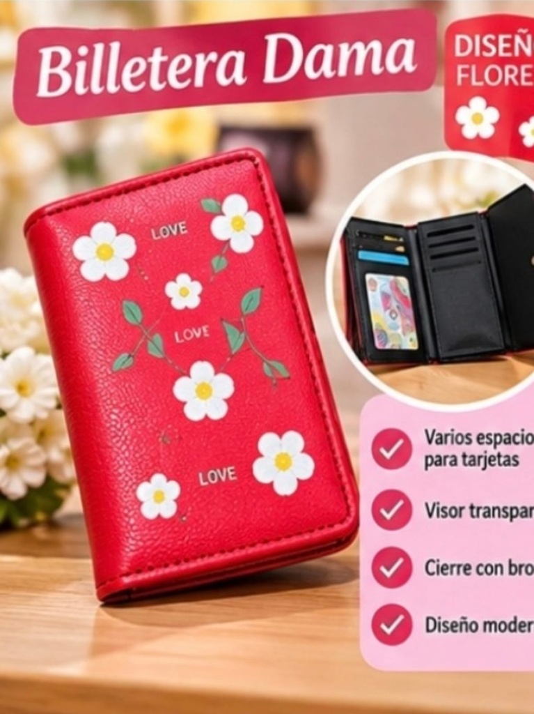 BILLETERA 9X10CM CON FLORES 6 COLORES CON BROCHE RK24032155