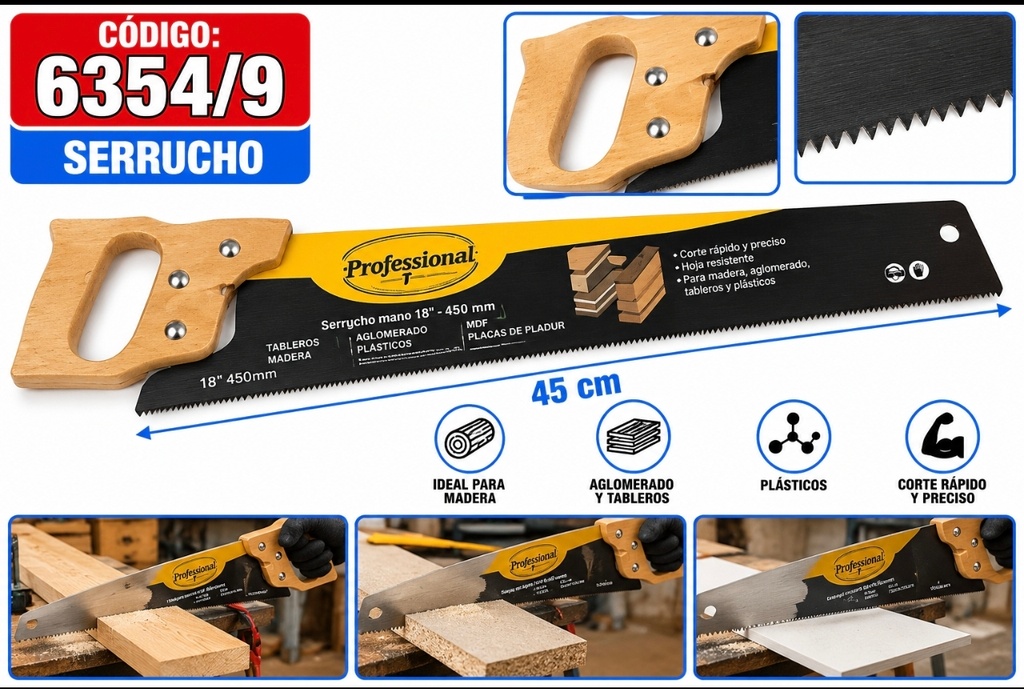 SERRUCHO GRANDE 45 CM MANGO MADERA PROFESSIONAL 6354/9