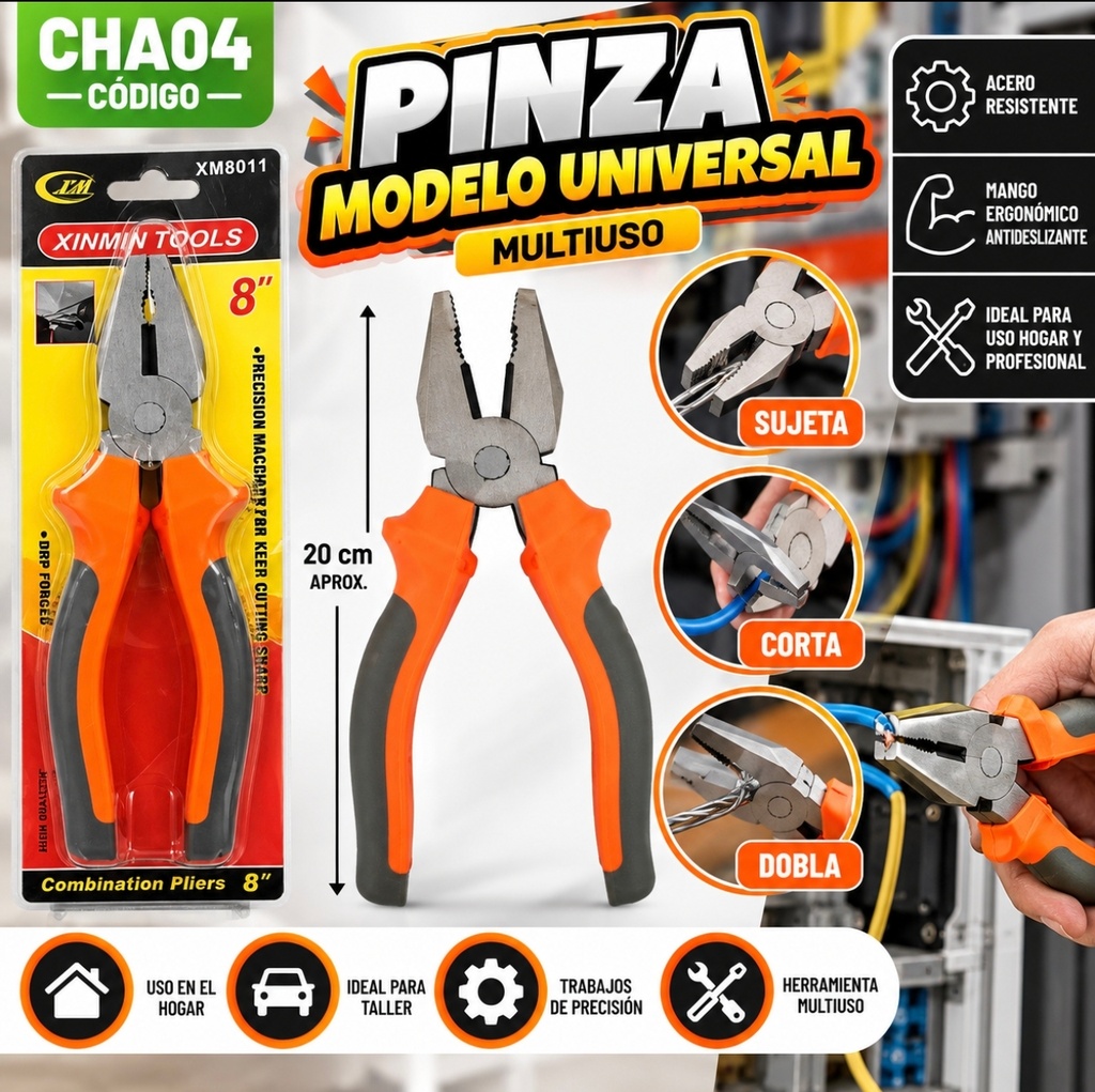 PINZA UNIVERSAL 8"  EN BLISTER XINMIN TOOLS CHA04