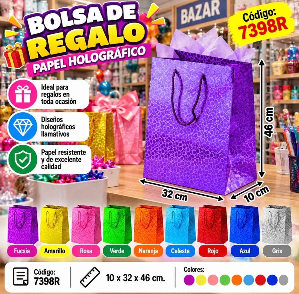N°4 BOLSA DE REGALO METALIZADA  GRANDE 32 X 46  7398R RJ4392