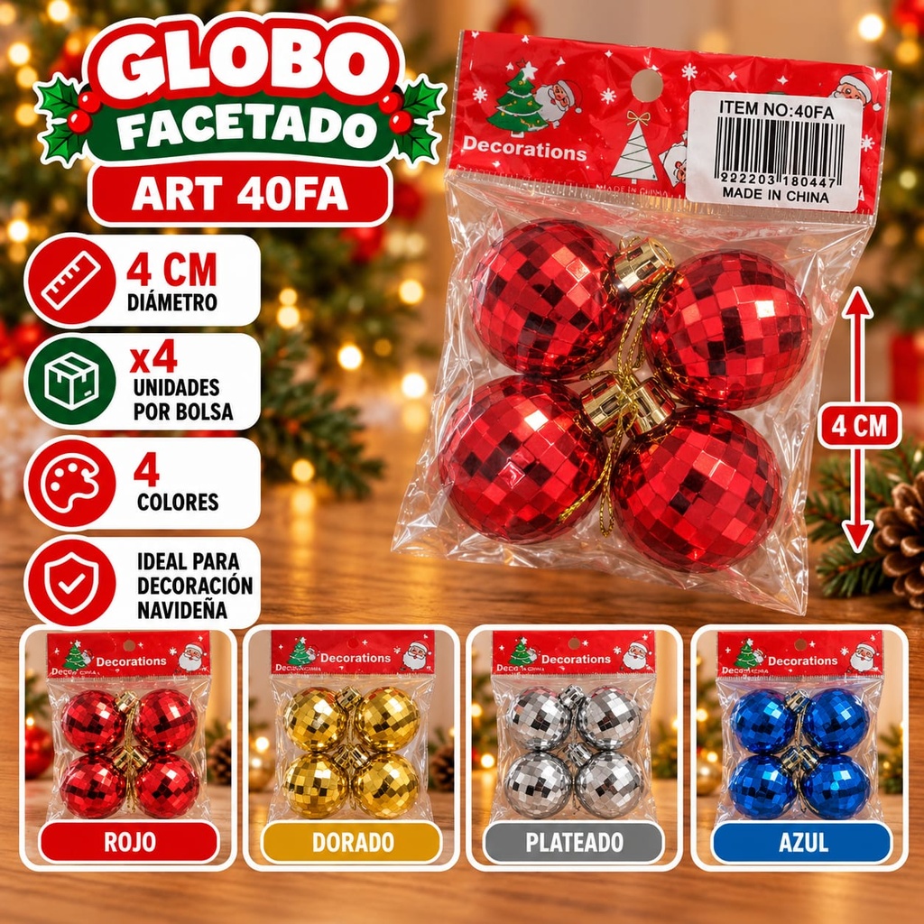 GLOBO FACETADO X 4 EN BOLSA 4CM ART 40FA