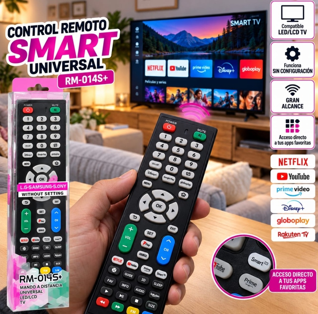CONTROL REMOTO UNIVERSAL PARA TV LED RM-014S HA-63118