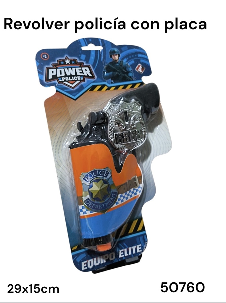 PISTOLA POLICIA 18 CM CON PLACA Y FUNDA EN BLISTER MODEL POWER POLICE 50760