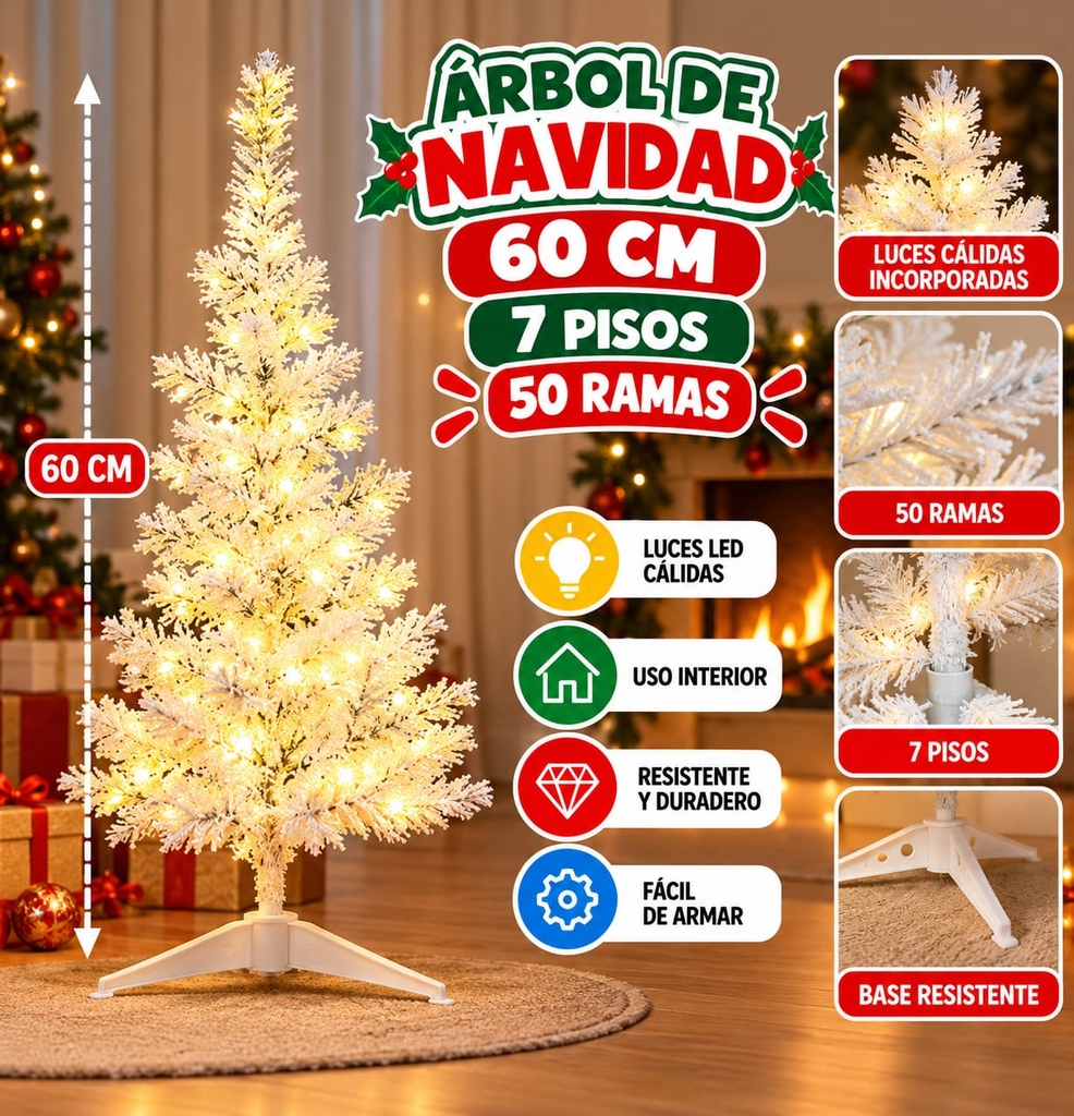 ARBOL BARILOCHE 60 CM BLANCO EN BOLSA ART 60WH