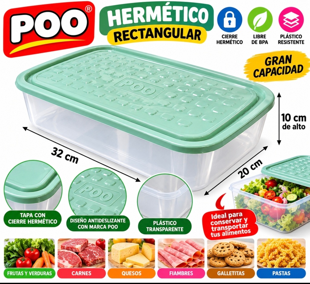 HERMETICO RECTANGULAR POO 5.5 LTS DA014 DA04 33X20X10CM