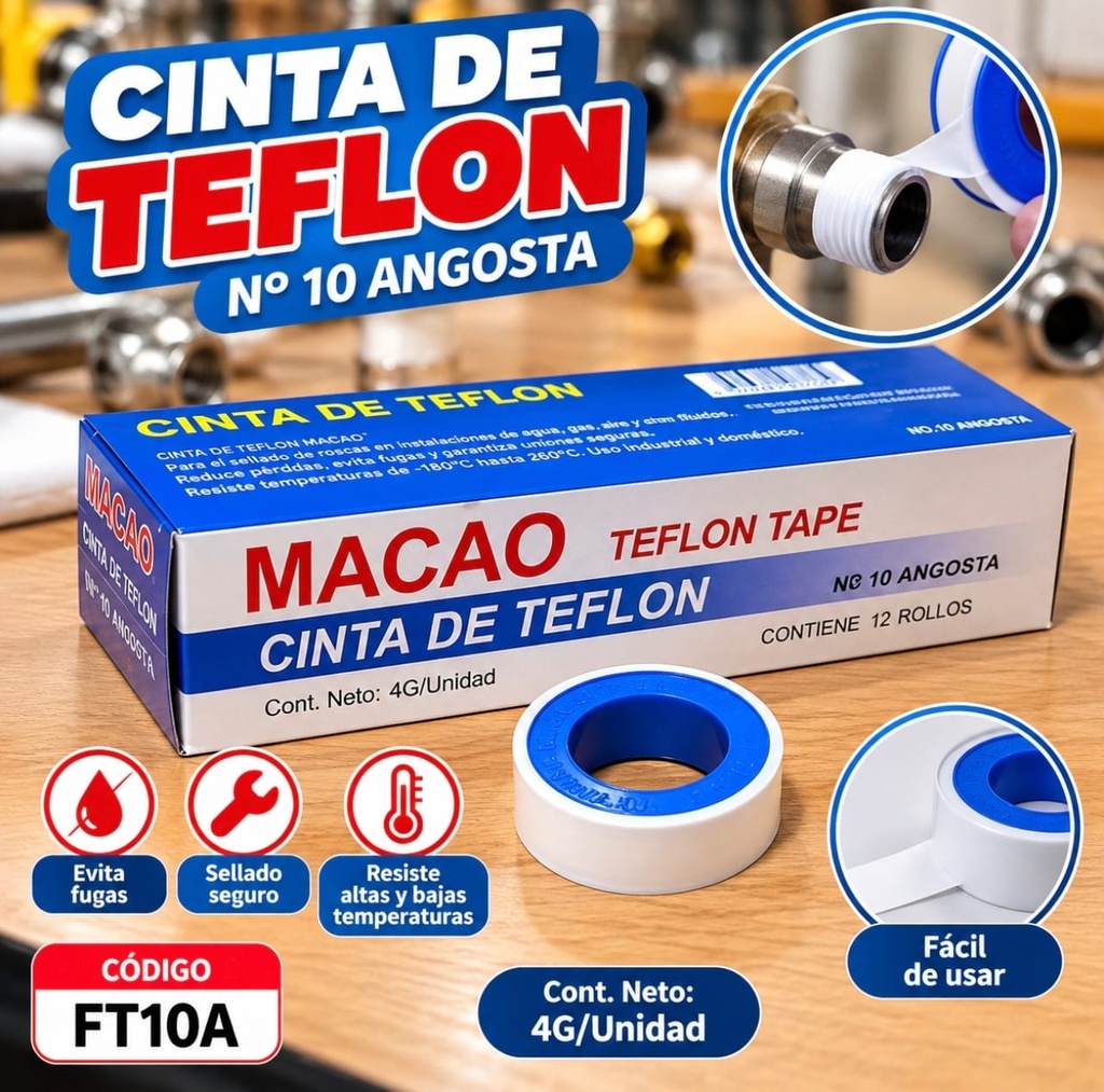 CINTA TEFLON 10 MTRS MACAO NRO 10 FT10A