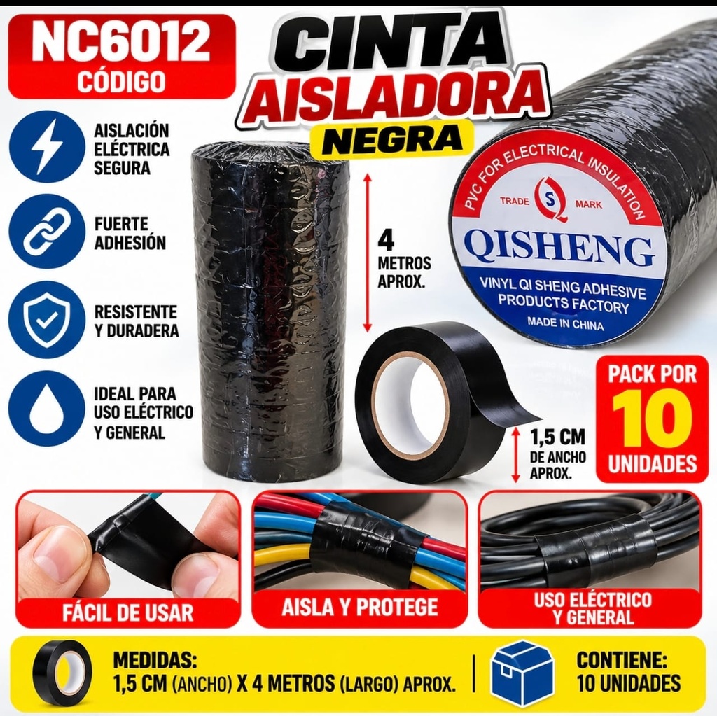 CINTA AISLADORA NEGRA X 10 TOPGLOBE NC6012