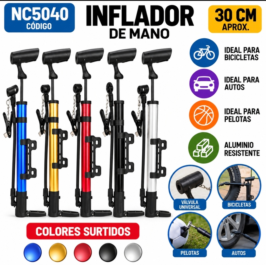 INFLADOR BICI COLORES VARIOS CON PICO NC5040