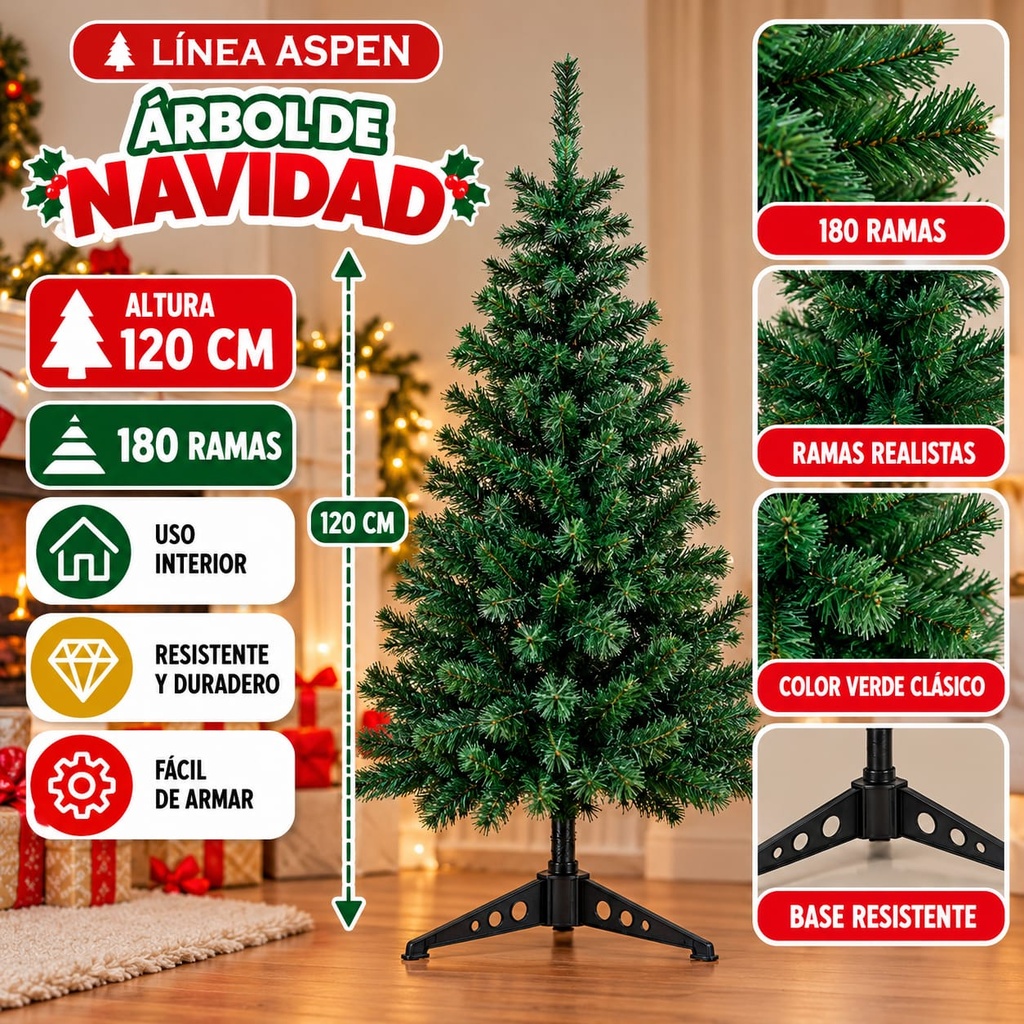 ARBOL VERDE LINEA ASPEN 120 CM TUPIDO 6208-120V