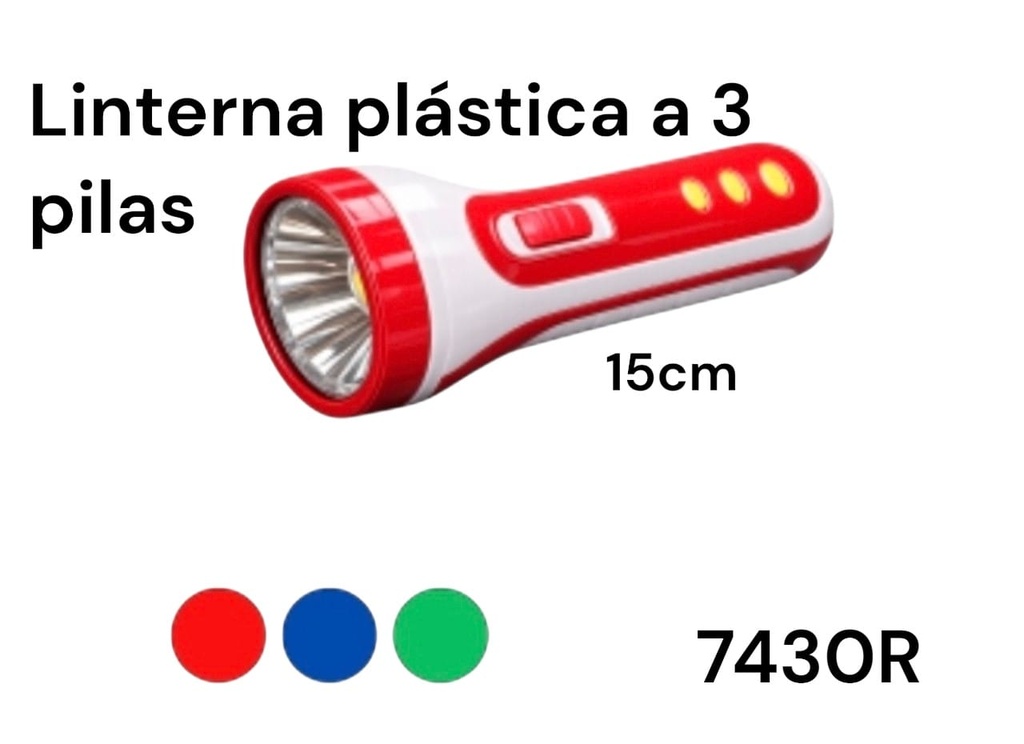 LINTERNA PLASTICA LED EN BOLSA PVC RJ4415 A 3 PILA AA 15 CM 7430R