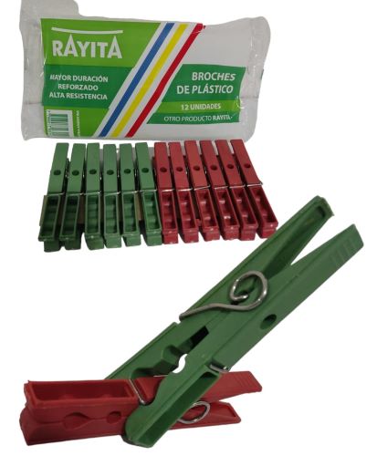 BROCHE DE ROPA RAYITA COLOR X 12 PLASTICO