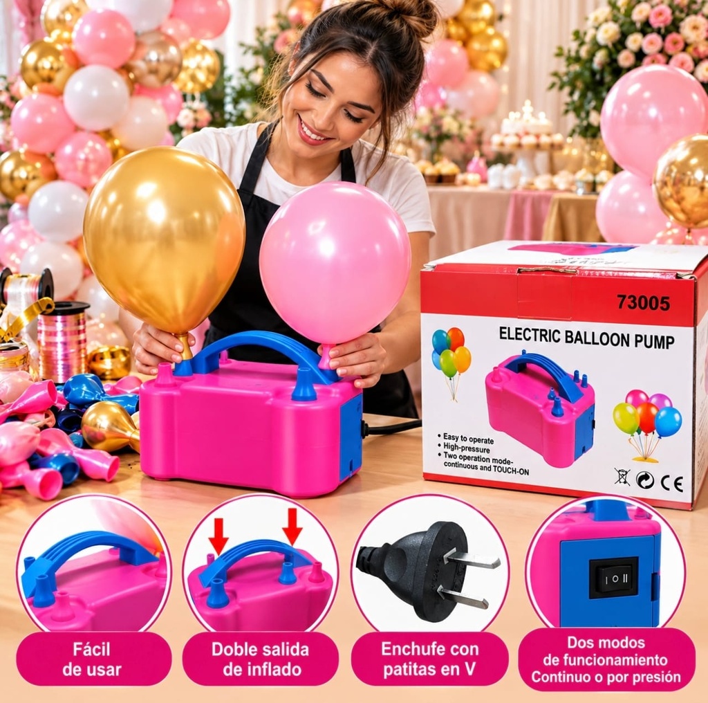 INFLADOR DE GLOBO ELECTRICO 220V 4 PICOS 73005