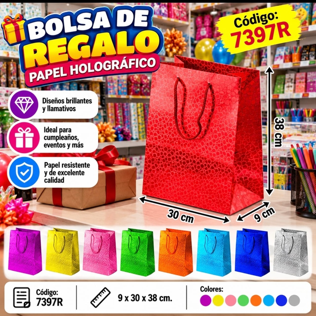 Nº 3 BOLSA DE REGALO METALISADO 30 X 38 7397R RJ4391