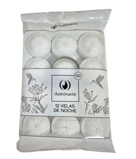VELA DE NOCHE BLANCA X 12 ILUMINARTE C/ CONTENEDOR METALICO
