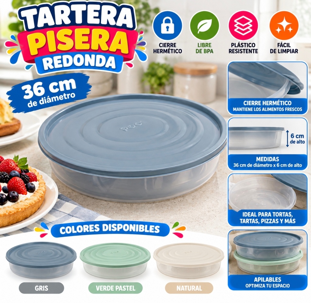 TARTERA REDONDA CON TAPA POO DESING DA10