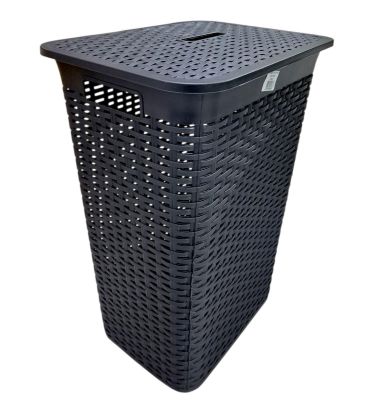 CANASTO PARA ROPA CON TAPA RATAN NEGRO POO DA246