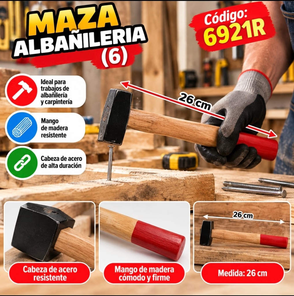 MAZO DE ALBAÑILERIA 25 CM 6921R RJ3830