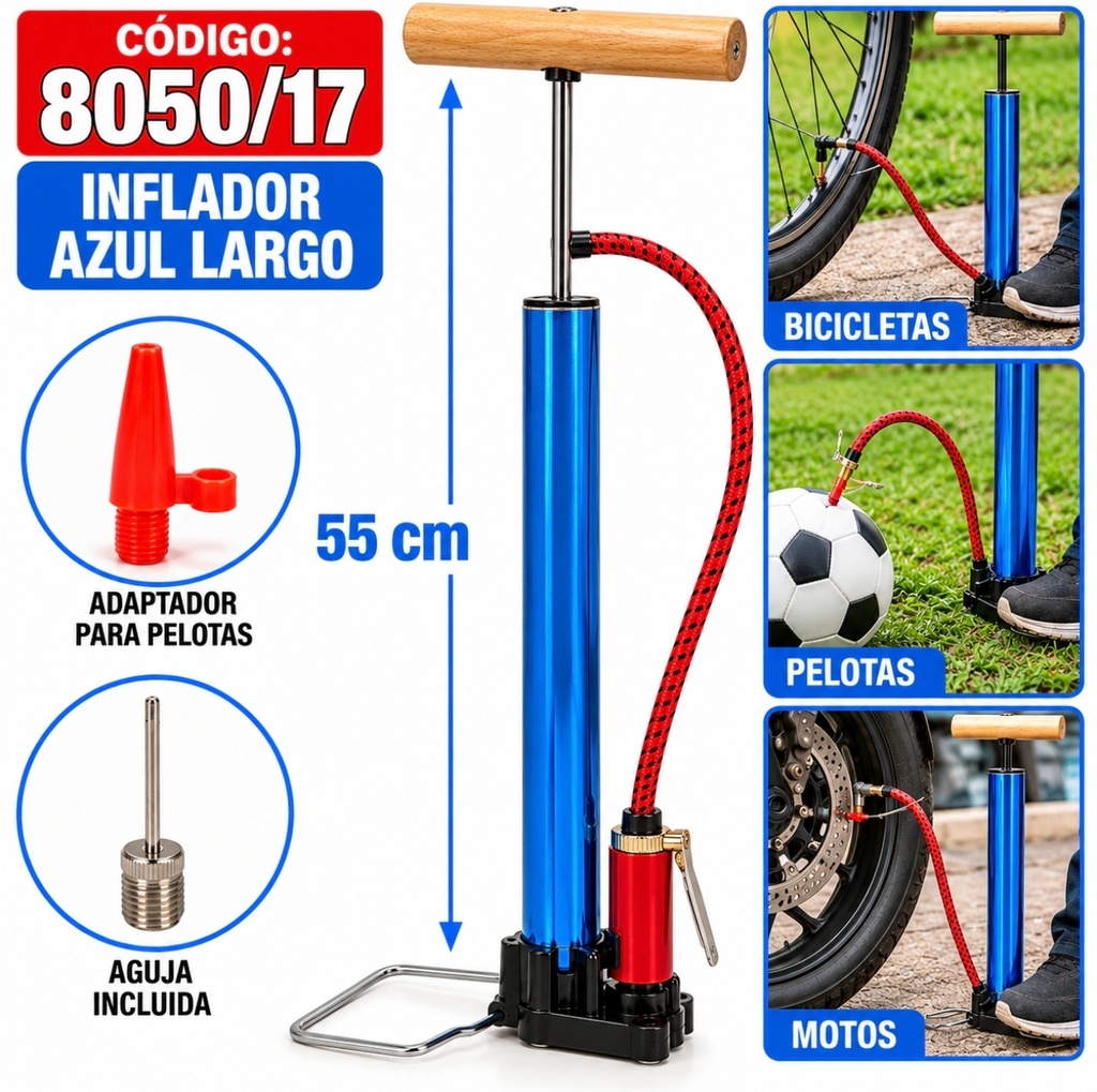 INFLADOR DE PIE AZUL MANGO MADERA 8050/17