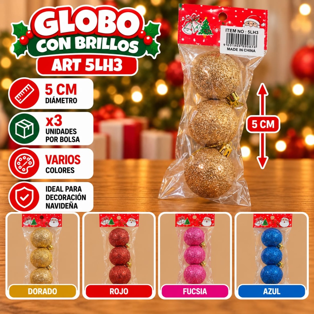 GLOBO X 3 BRILLOSO EN BOLSA 5CM