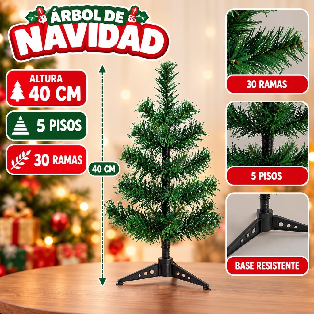 ARBOL CHICO 40CM BARILOCHE VERDE 5 PISOS 30 RAMAS