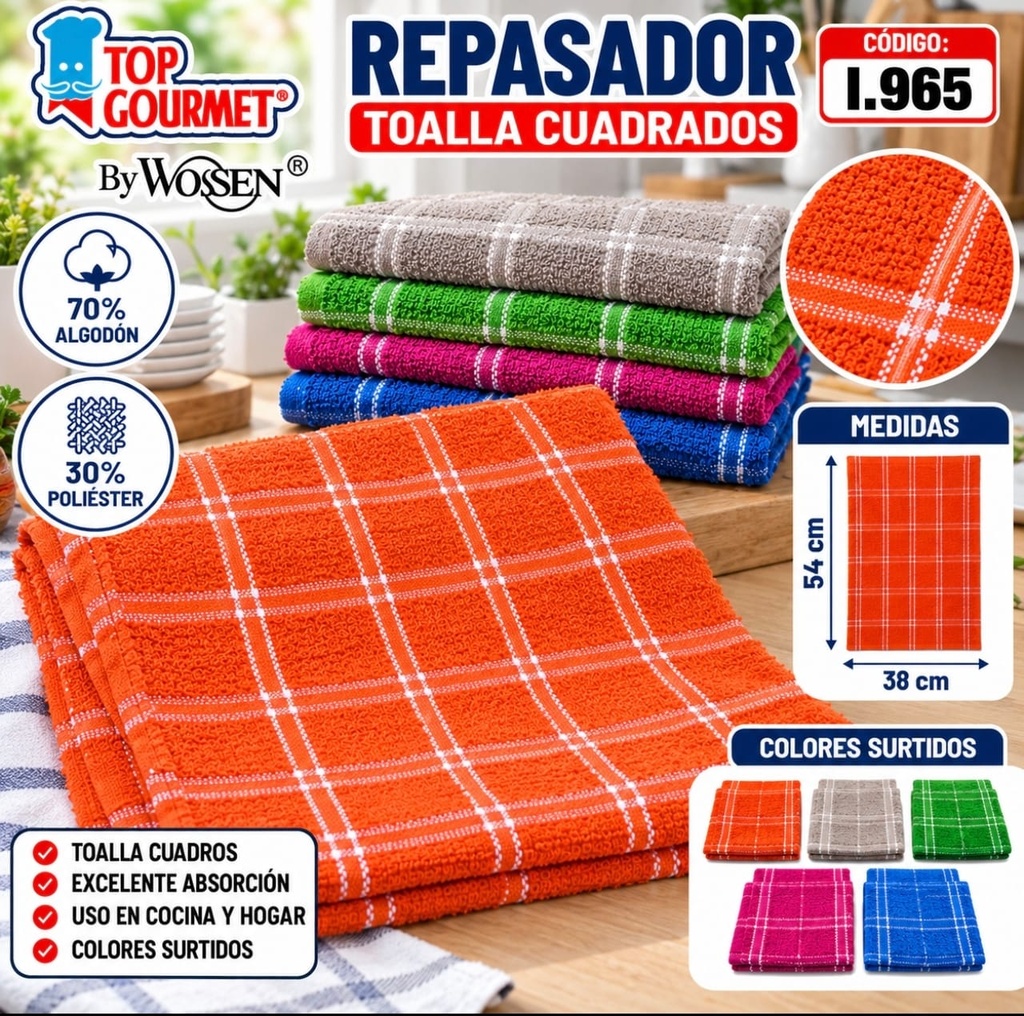 REPASADOR TOALLA WOSSEN  38X54CM CUADRITO ART I.965 70% ALGODON