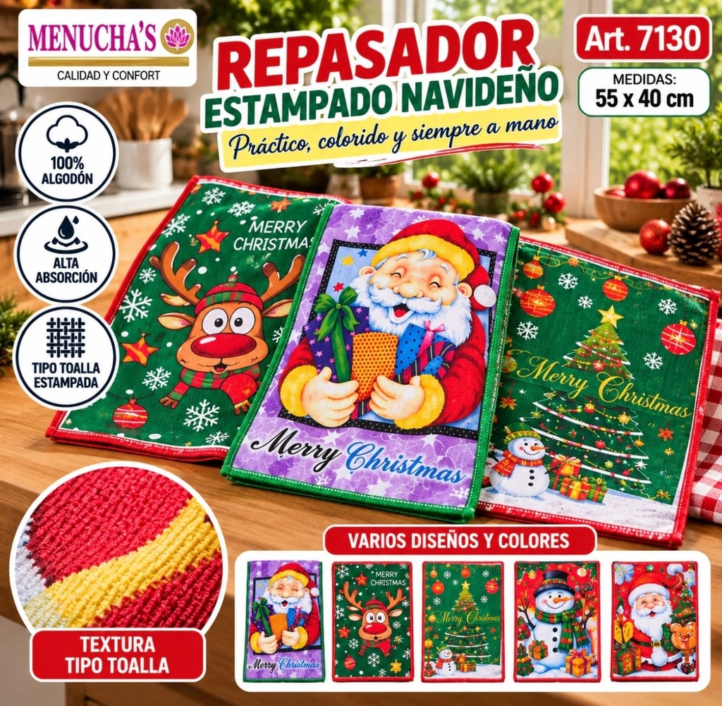 REPASADOR NAVIDEÑO TOALLA ECO DISEÑO NAVIDAD BL7130