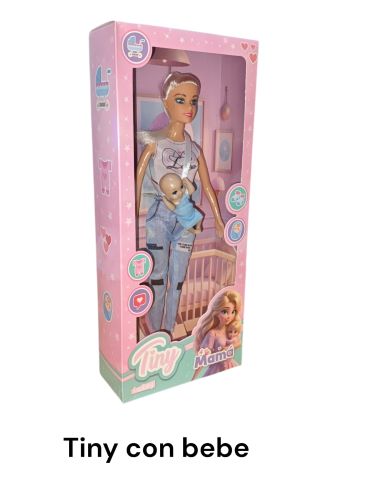MUÑECA TINY MAMA EN CAJA 33X12CM CON BEBE 56639