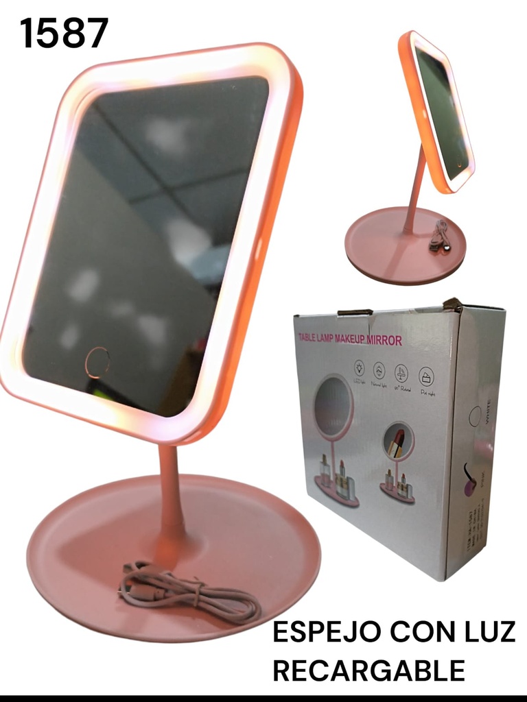 ESPEJO RECTANGULAR LED USB CON BASE. 18,5*14*27CM HA1587