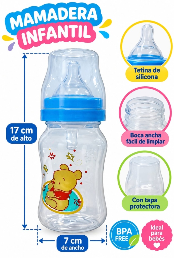 MAMADERA BOCA ANCHA WINNIE POOH TAPA TRANSP DA79