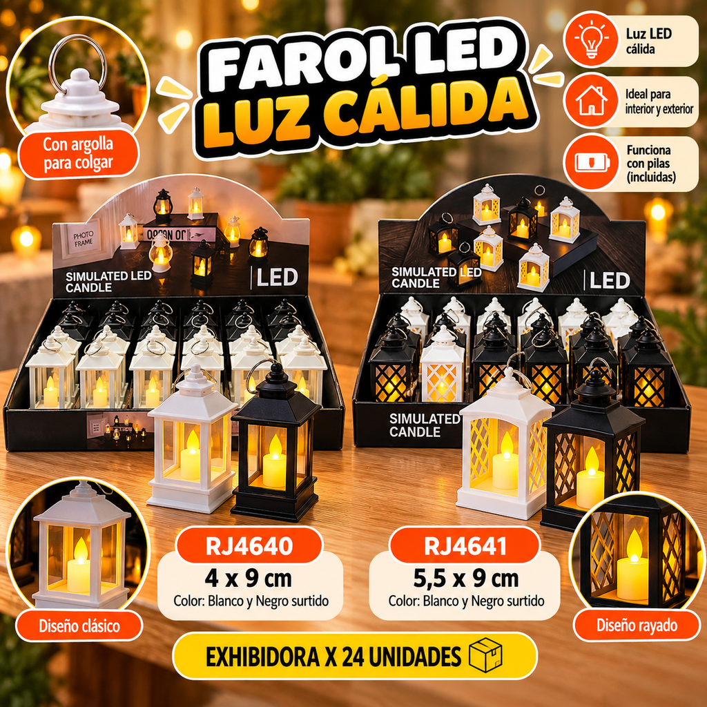 FAROLITOS LUZ LED CALIDA 2 MODELOS 9CM RJ4640 RJ4641