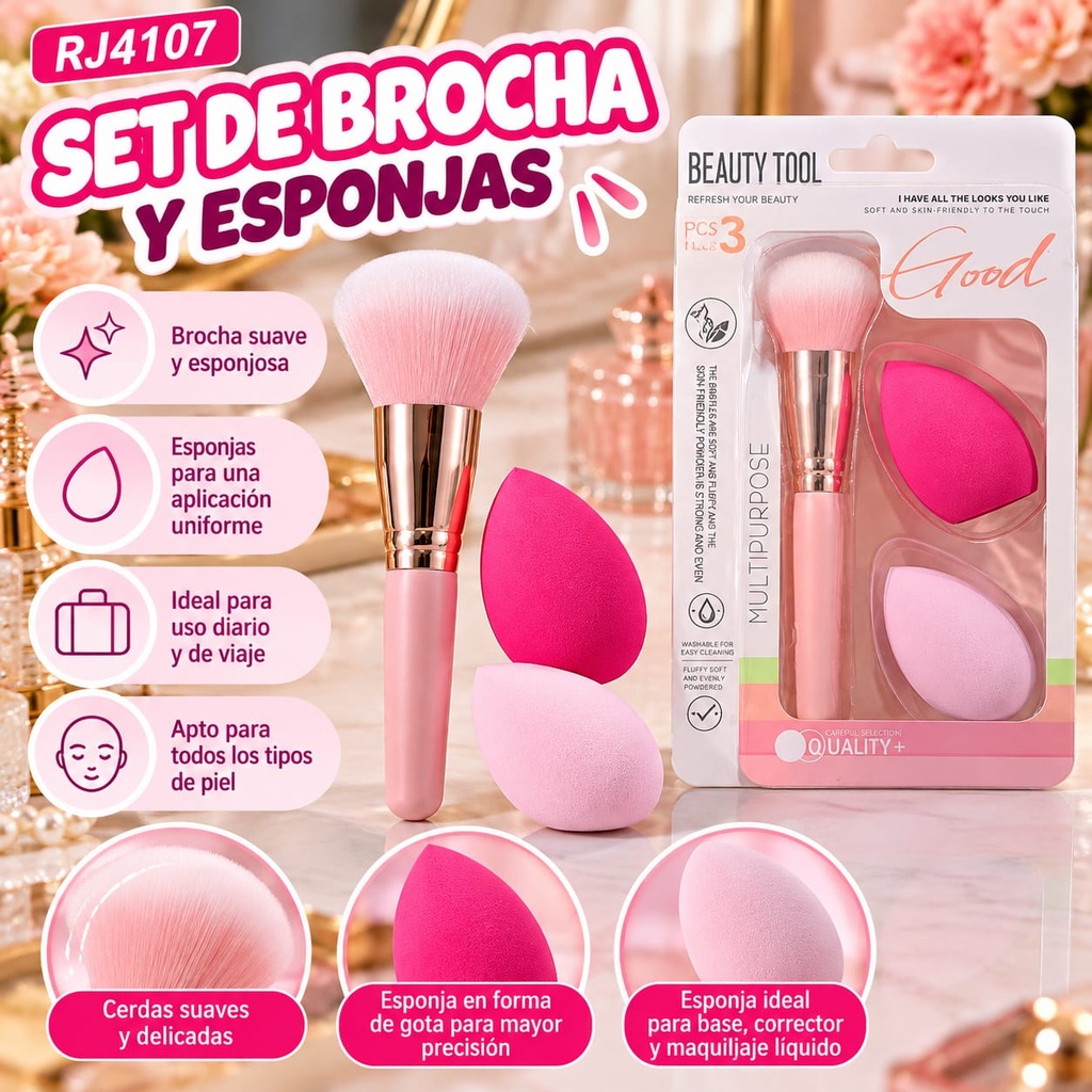 SET DE BROCHA CON 2 ESPONJAS EN BLISTER 4107