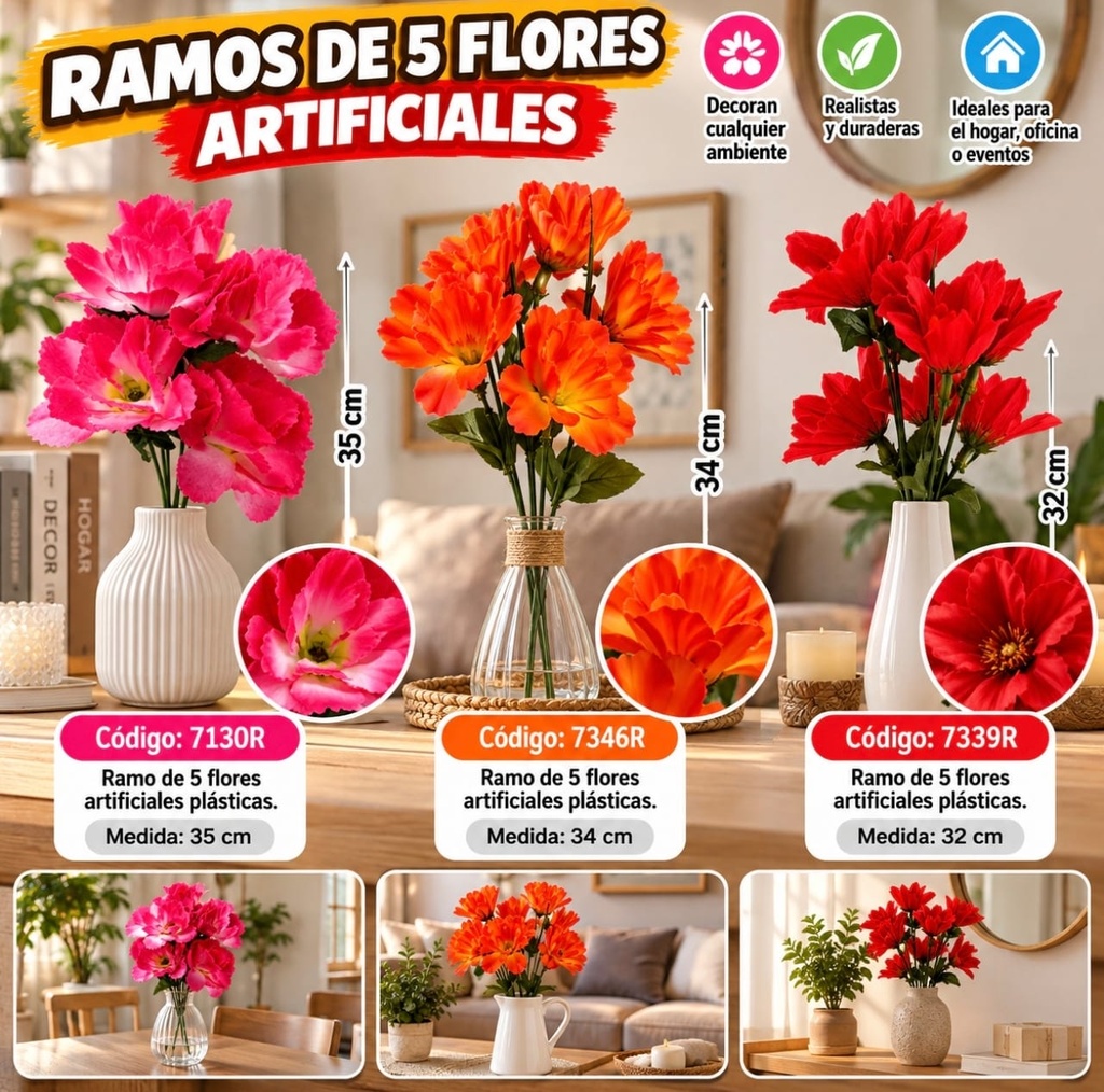 RAMO DE FLORES  X 5 SURTIDO 7130R
