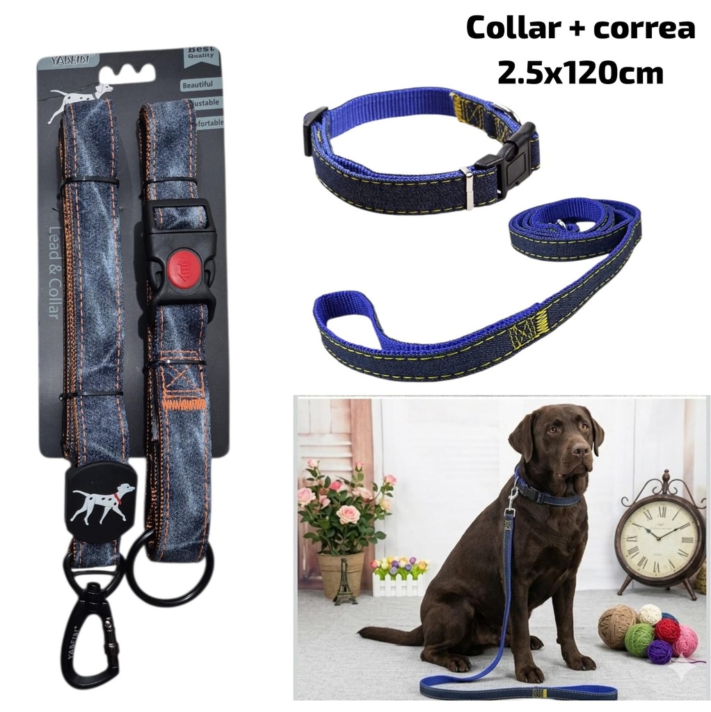 COLLAR C/ CORREA JEAN PERRO GRANDE 2.5X120CM  23-499D YABEIBI