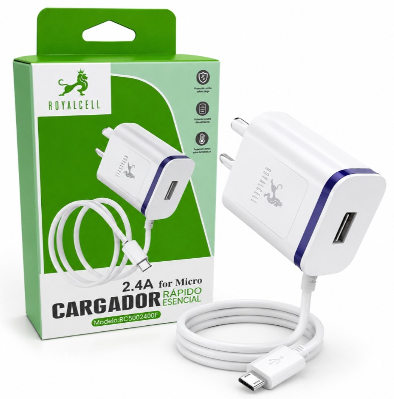 CARGADOR MICRO 2.4A RC5002400F ROYALCELL CAJA BLANCA Y VERDE