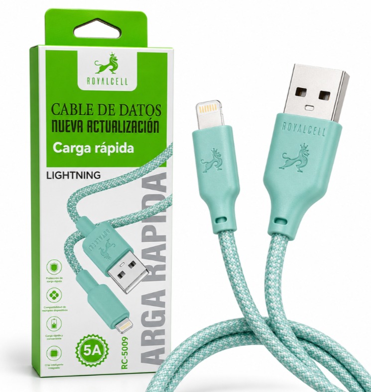 CABLE LIGHTNING IPHONE TIPO CORDON ROYALCELL 5A RC-5009 1MTS