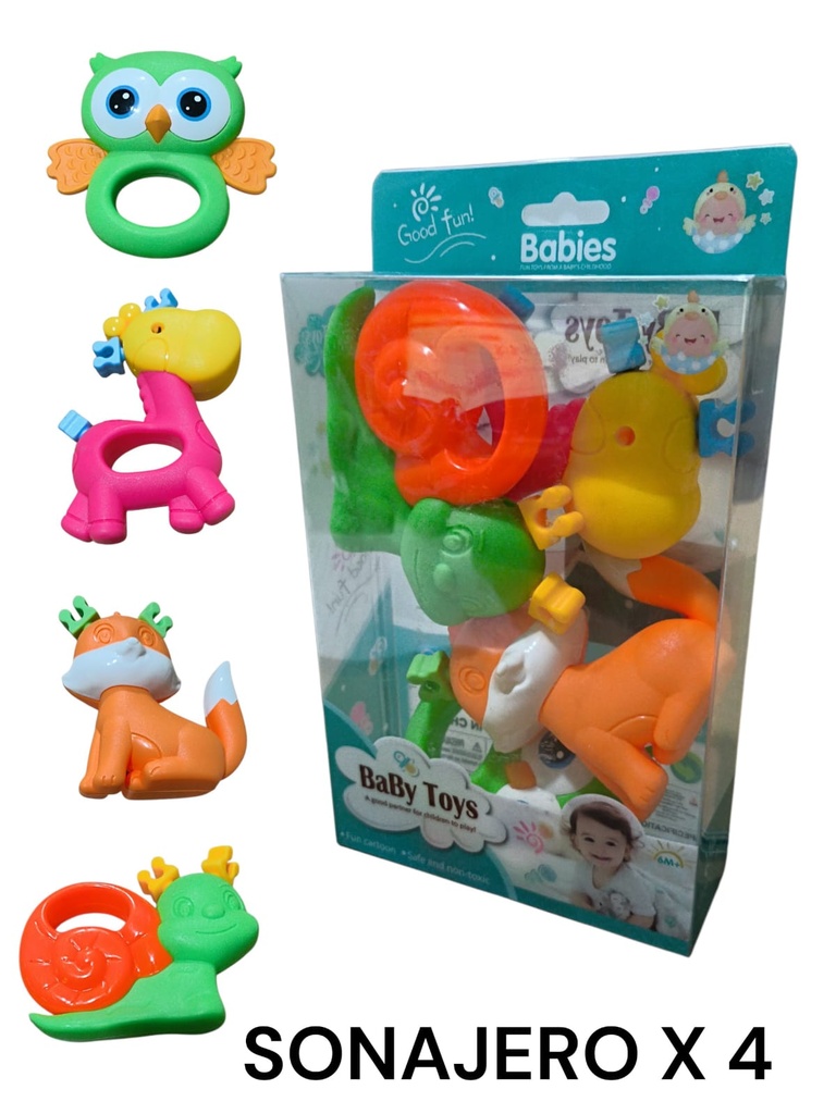 SONAJERO PARA BEBES X 4 EN CAJA TRANSPARENTE HW25160782 BABY TOYS