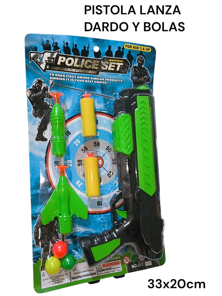 PISTOLA LANZA DARDO Y BOLSA EN BLISTER POLICE SET HW22117409