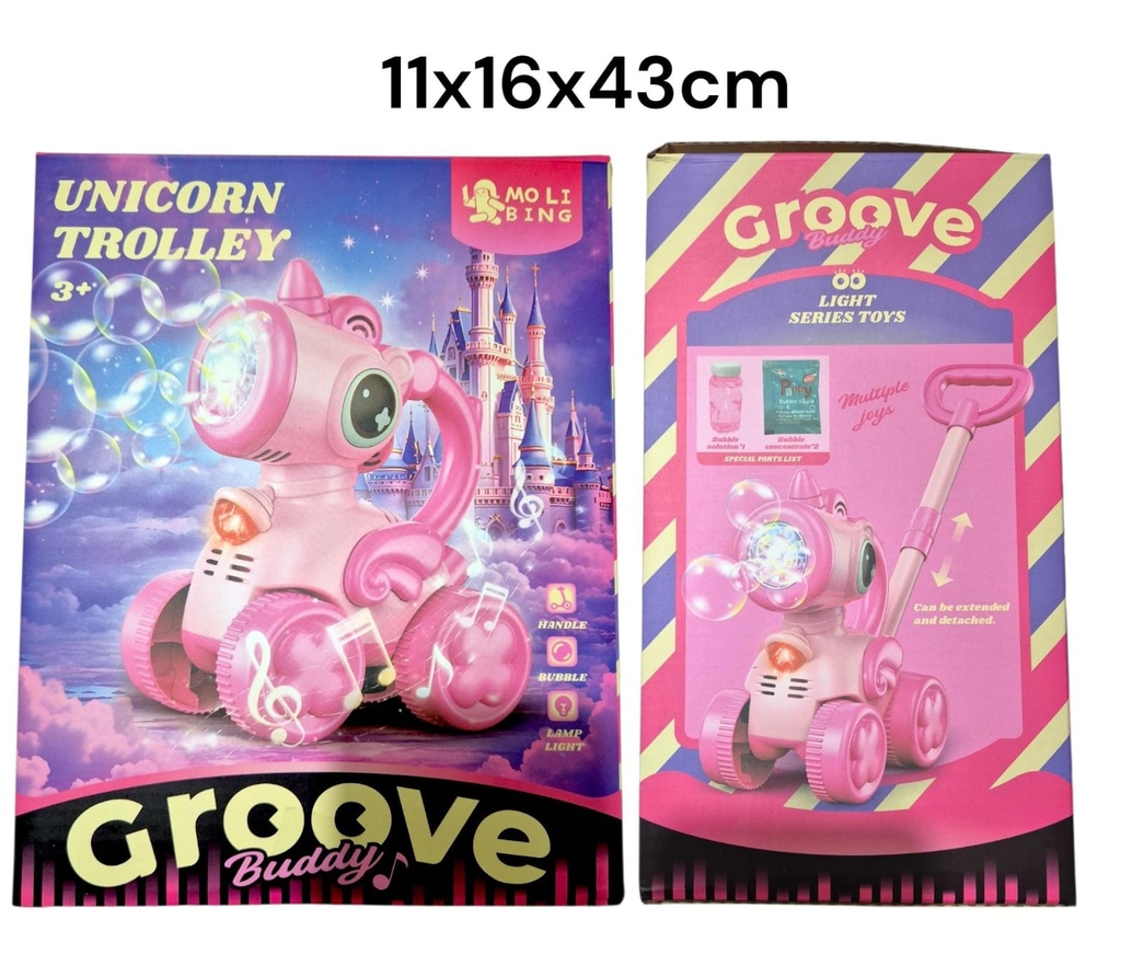 BURBUJERO PONY CON ARRASTRE Y LUZ INCLUYE JABON Y RESPUESTOS