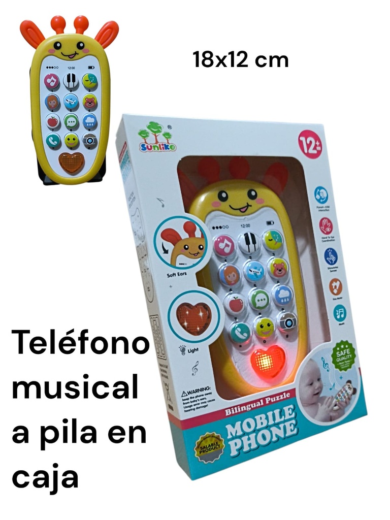 CELULAR INFANTIL MUSICAL JIRAFA EN CAJA SUNLIKE