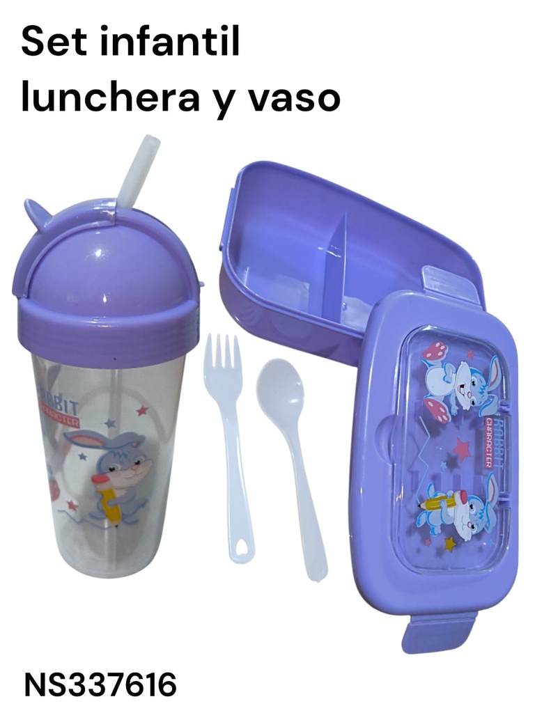 SET INFANTIL LUNCHERA CON CUBIERTO MAS VASO CON PICO SILICONA NS337616