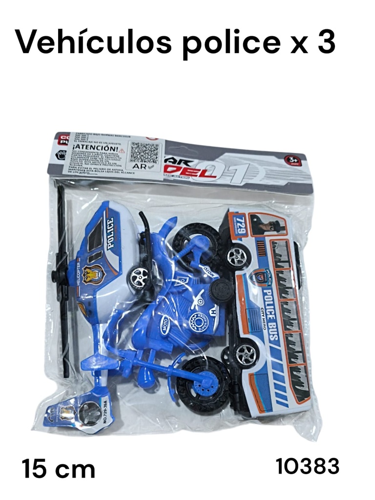 MOTO/MICRO/HELICOPTERO EN BOLSA POLICE 15 CM 729-103B3
