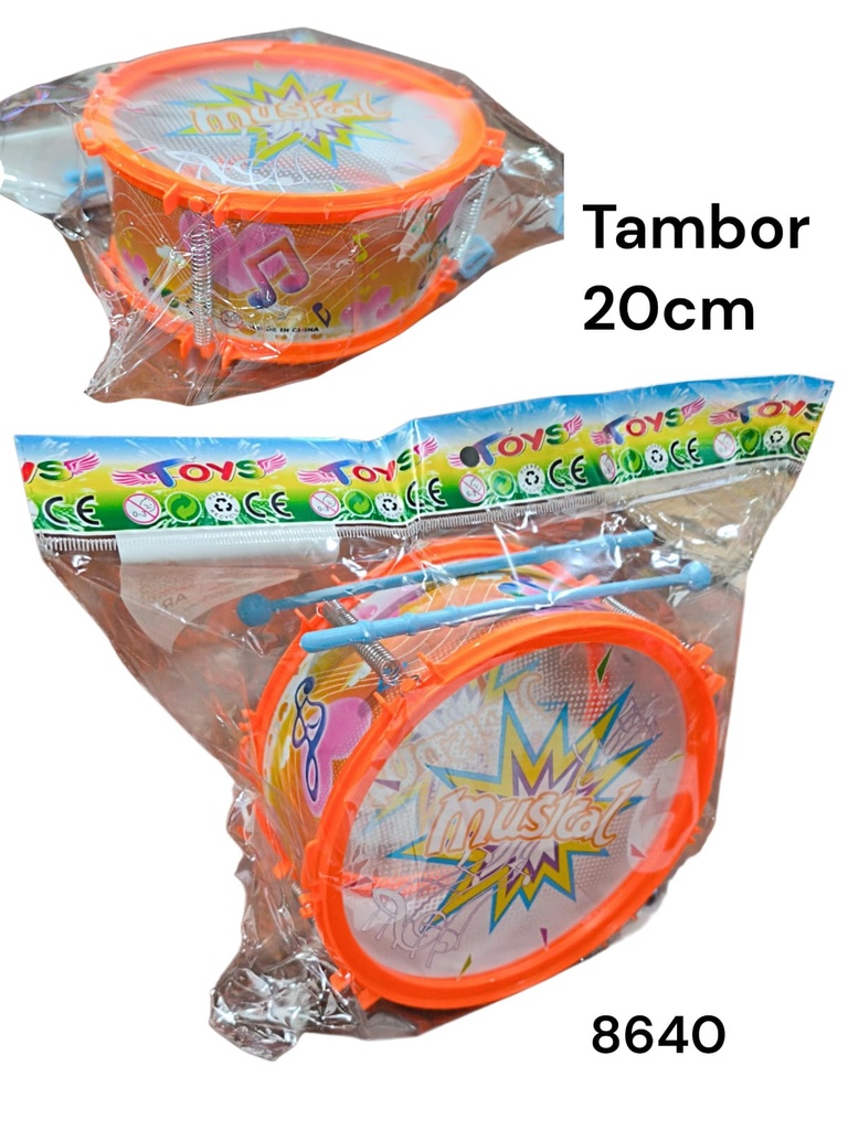 TAMBOR 20 CM MUSICAL EN BOLSA 8640