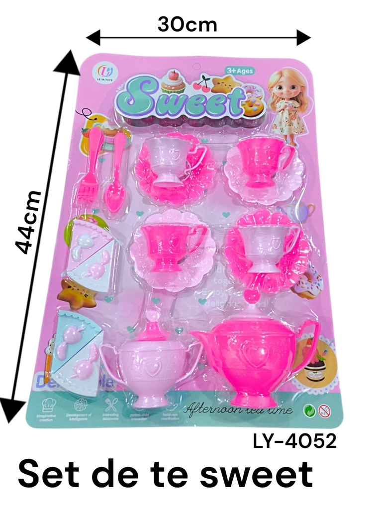 SET DE TE BLISTER 4 TAZAS CON PLATO /TETERA Y AZUCARERA  SWEET LY-4052