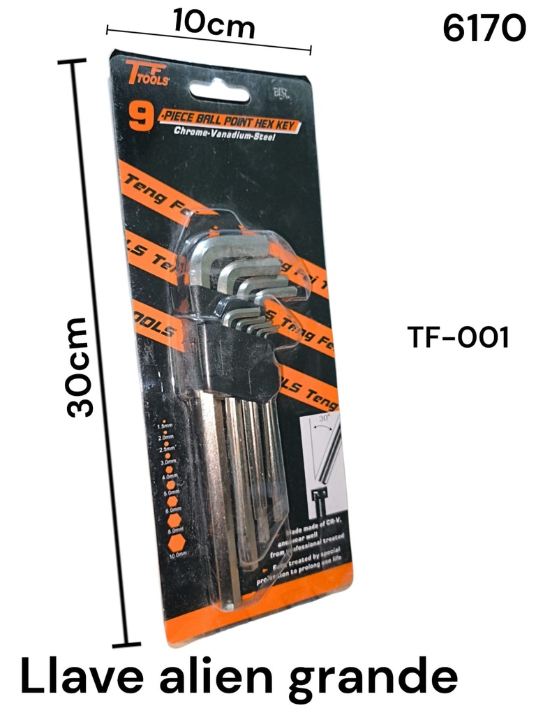LLAVE ALIEN GRANDE X 9 TFTOOLS 6170 EN BLISTER TF-001