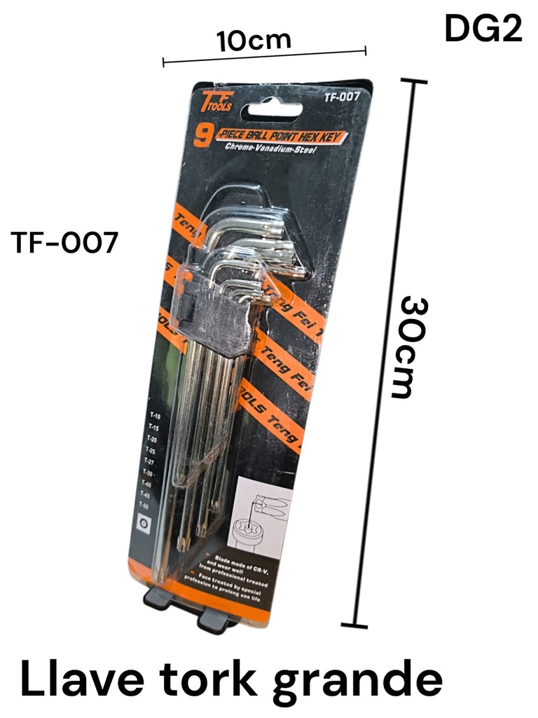 LLAVE TORK X 9 GRANDE DG2 EN BLISTER FT-007