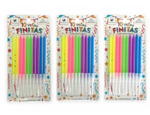 VELAS FINITAS FLUOR X10 EN BLISTER ILUMINARTE 850B