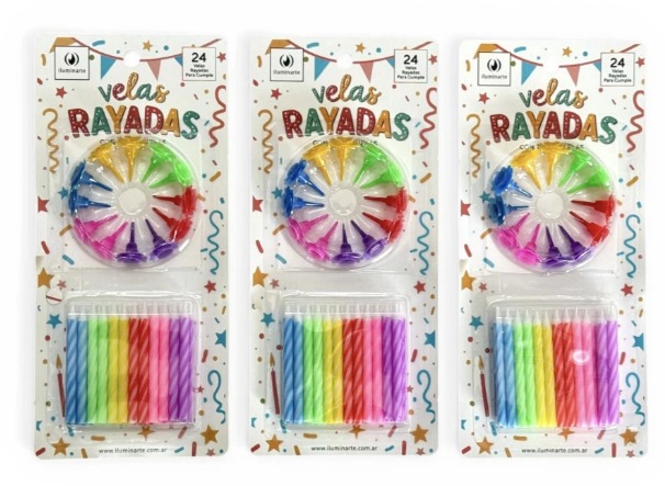 VELAS RAYADAS X 24 EN BLISTER CON BASES 850C