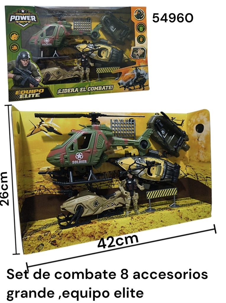 SET DE COMBATE MILITAR 8 ACCESORIOS GRANDE 42X26CM EQUIPO ELITE 54960