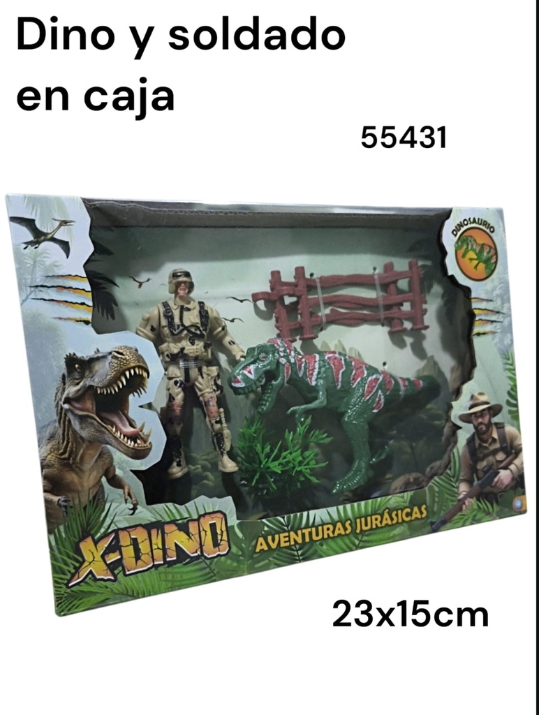 SET X-DINO EN CAJA DINO Y SOLDADO 23X15CM AVENTURA JURAICAS  COD 55431