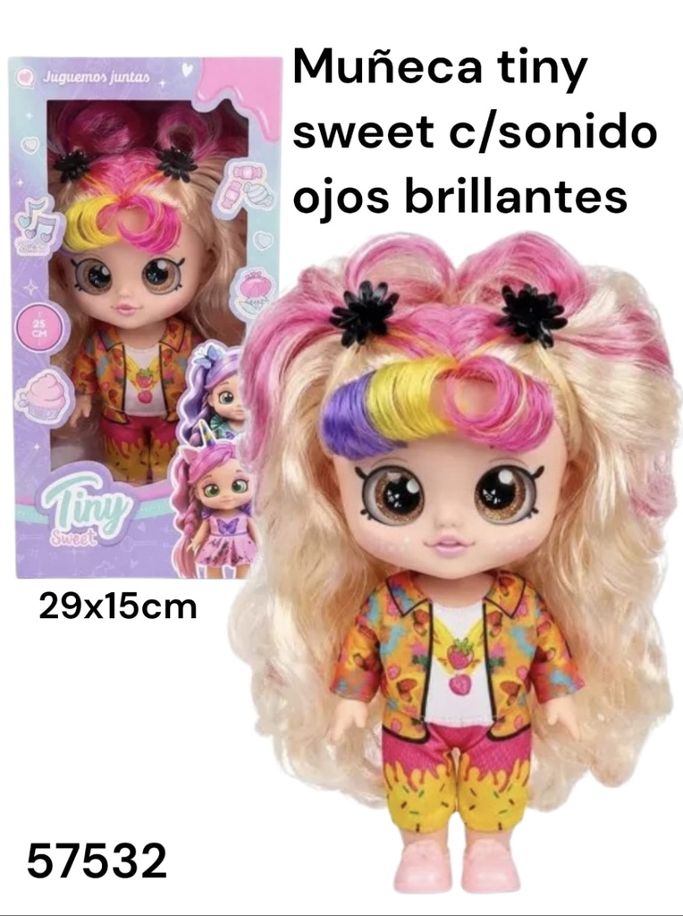 MUÑECA TINY SWEET OJOS BRILLANTES CON SONIDO EN CAJA 29X15CM COD 57532